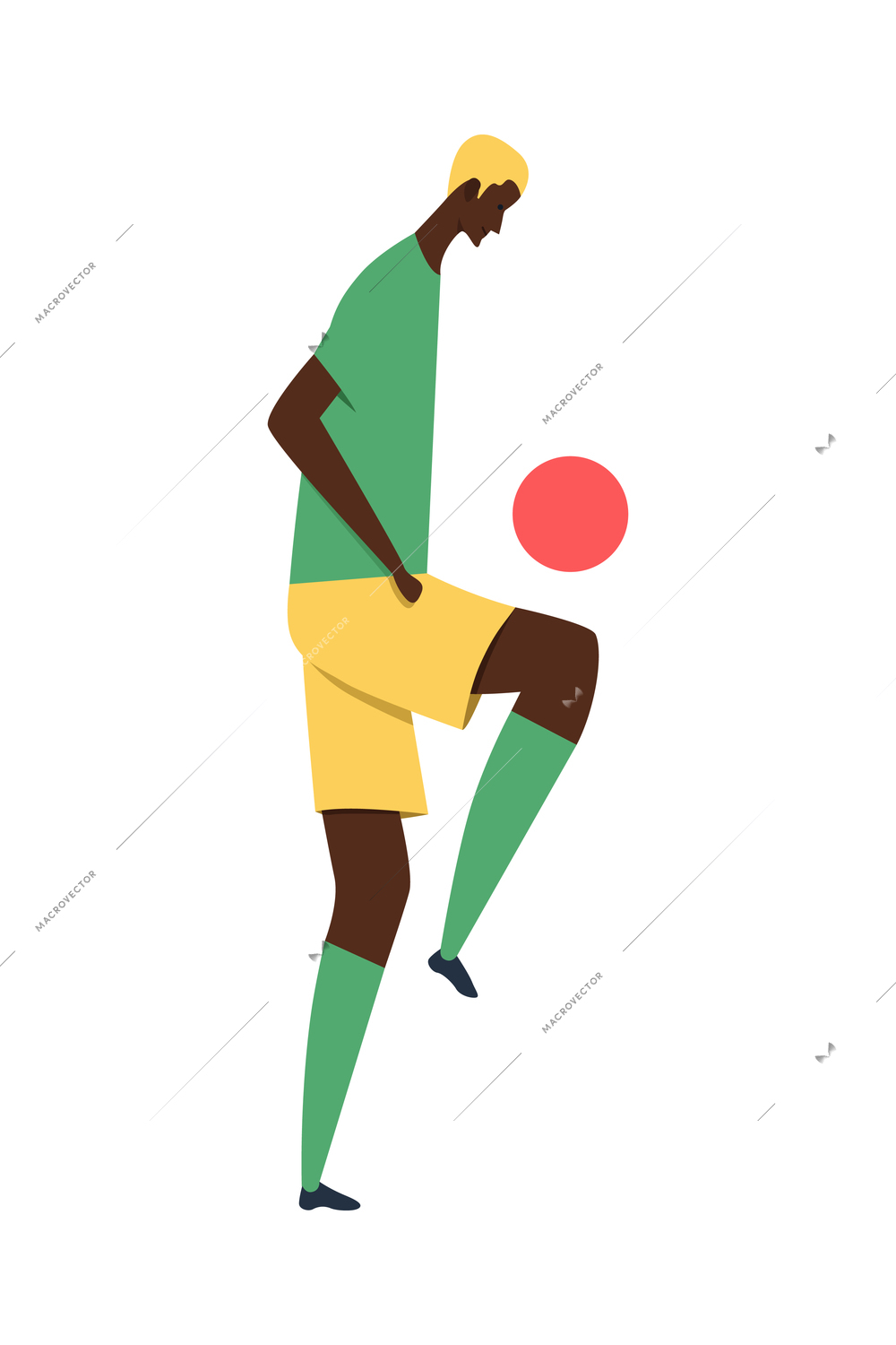 Healthy lifestyle flat composition with isolated character of man juggling ball with knee on blank background vector illustration