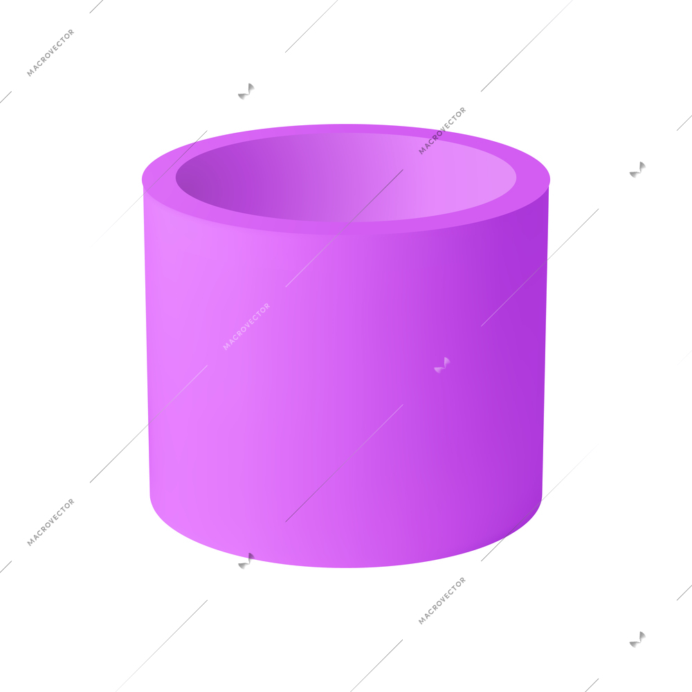 Basic stereometry shapes realistic composition with isolated 3d image of violet colored tube on blank background vector illustration
