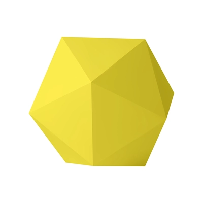 Basic stereometry shapes realistic composition with isolated 3d image of yellow colored icosahedron on blank background vector illustration