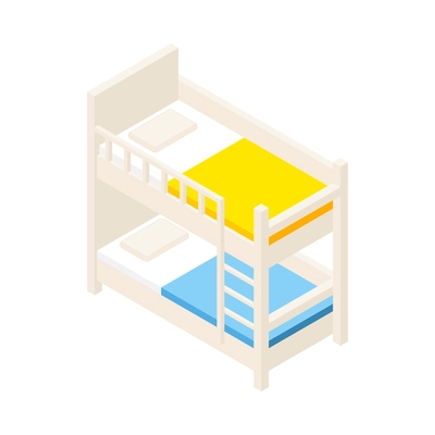 Kindergarten isometric composition with isolated image of double bunk bed with ladder on blank background vector illustration