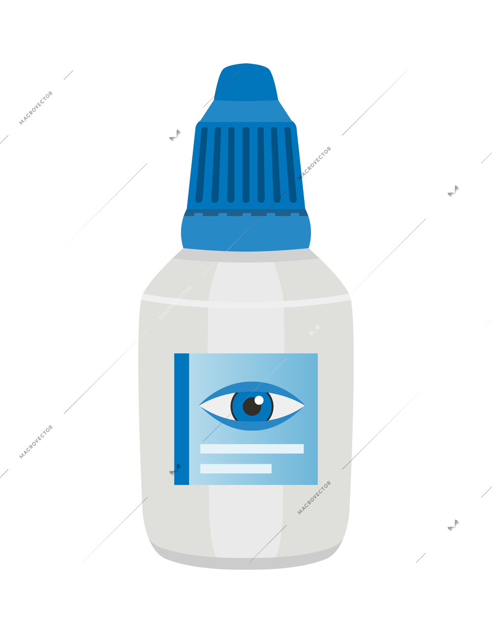 Ophthalmic eye care test composition with isolated image of plastic vial with eye drops vector illustration