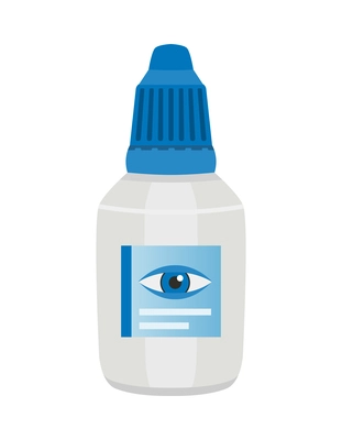 Ophthalmic eye care test composition with isolated image of plastic vial with eye drops vector illustration