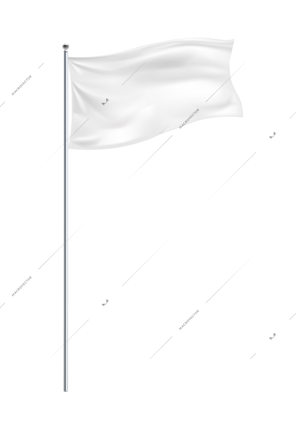 Realistic composition with isolated image of waving white flag on post on blank background vector illustration