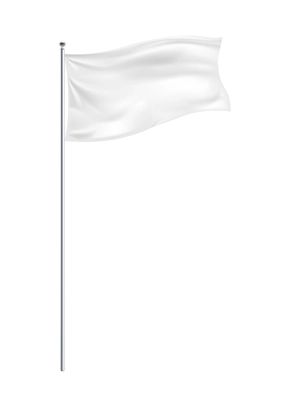 Realistic composition with isolated image of waving white flag on post on blank background vector illustration