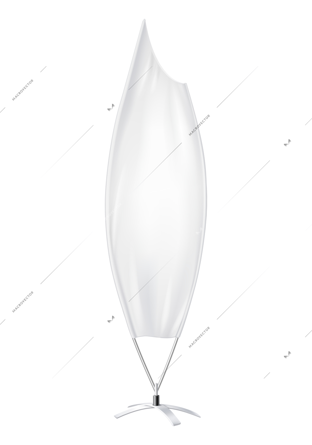 Realistic composition with isolated image of waving white pennant on post on blank background vector illustration