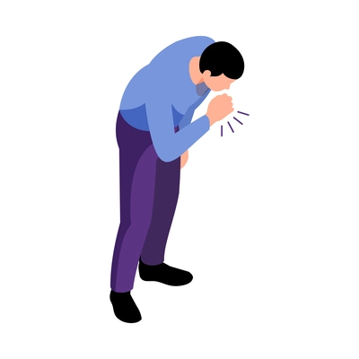 Isometric allergy composition with human character of coughing man on blank background vector illustration