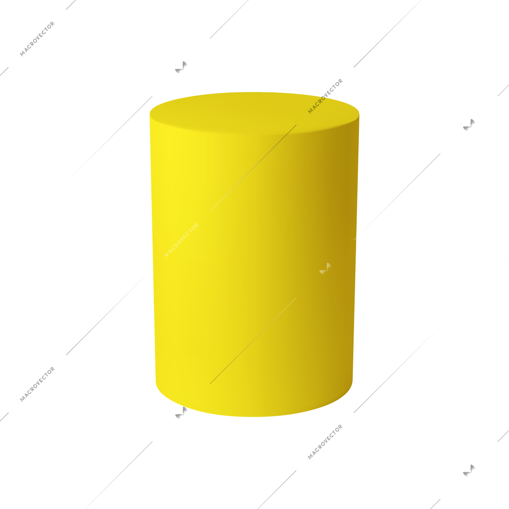 Basic stereometry shapes realistic composition with isolated 3d image of yellow colored cylinder on blank background vector illustration