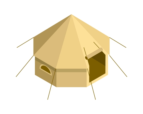 Isometric safari composition with isolated image of shelter tent on blank background vector illustration