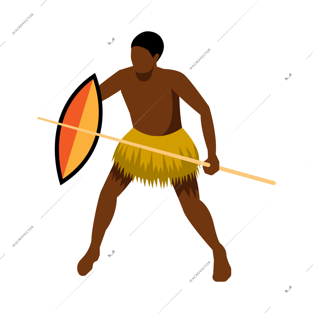 Isometric safari composition with isolated human character of aboriginal person with spear on blank background vector illustration