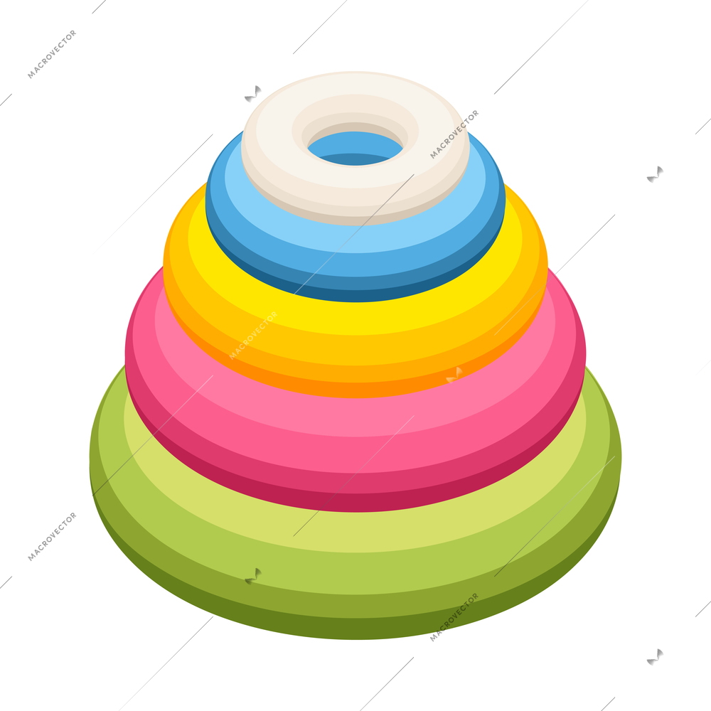 Kindergarten isometric composition with isolated image of toy ring stacker on blank background vector illustration