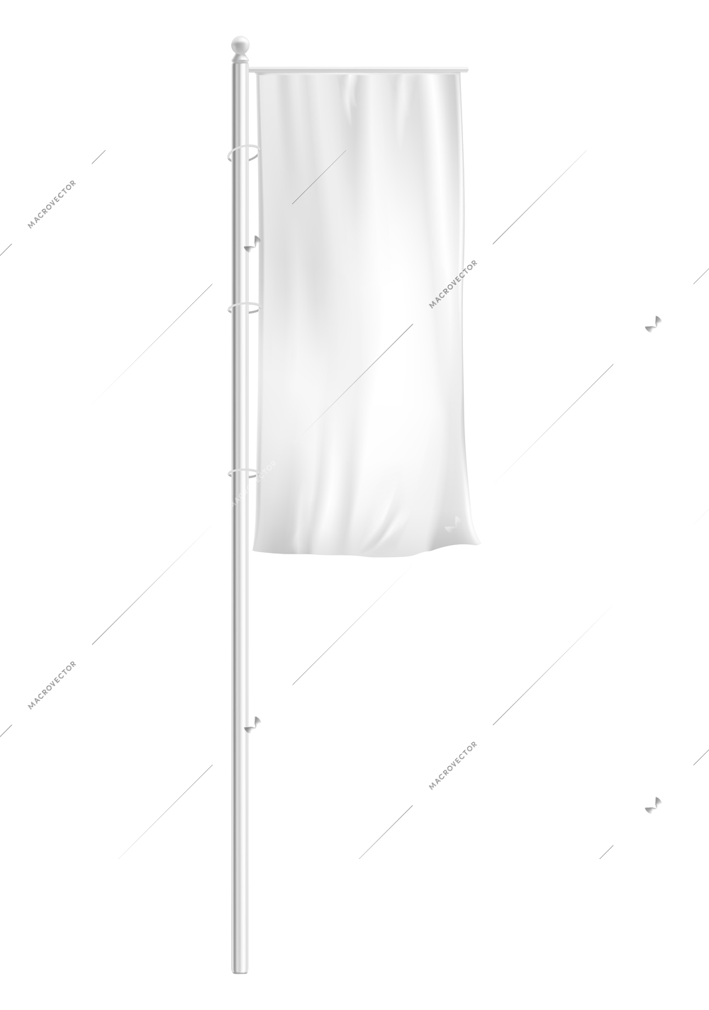 Realistic composition with isolated image of waving white pennant on post on blank background vector illustration