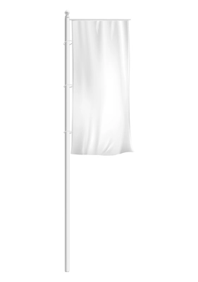 Realistic composition with isolated image of waving white pennant on post on blank background vector illustration