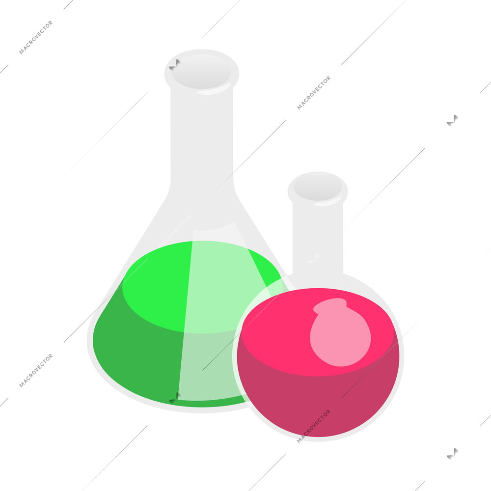 Isometric pharmaceutic laboratory research composition with isolated image of glass vials vector illustration