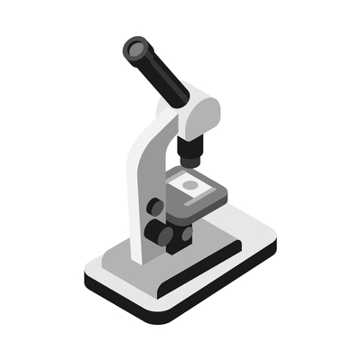 Isometric pharmaceutic laboratory research composition with isolated image of microscope vector illustration