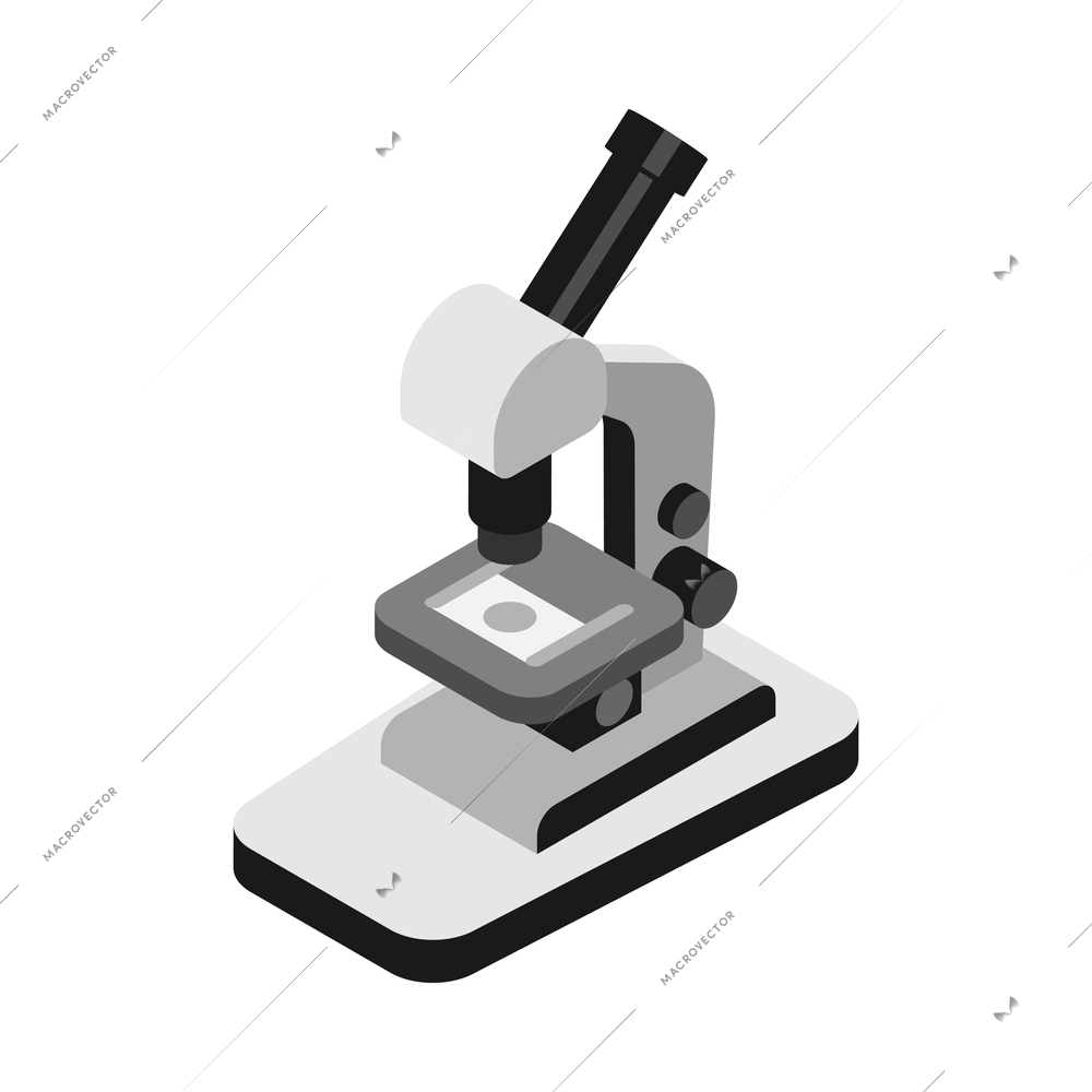 Isometric pharmaceutic laboratory research composition with isolated image of microscope vector illustration