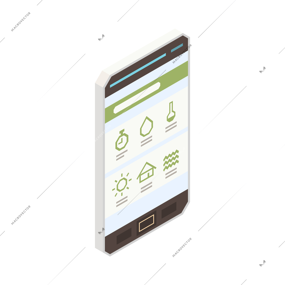 Modern greenhouse vertical farming isometric composition with isolated image of smartphone with app for climate control vector illustration