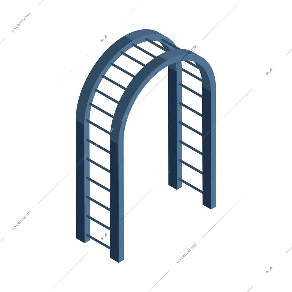 Isometric city park elements composition with isolated image of iron arch on blank background vector illustration