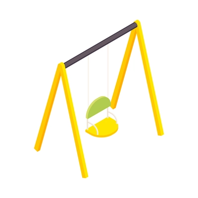 Kindergarten isometric composition with isolated image of metal frame with single seat swing on blank background vector illustration