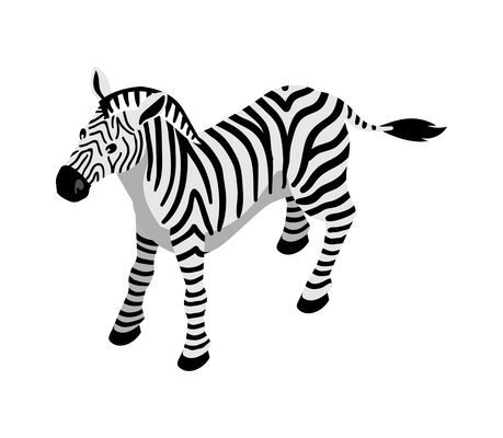 Isometric safari composition with isolated image of zebra wild animal on blank background vector illustration