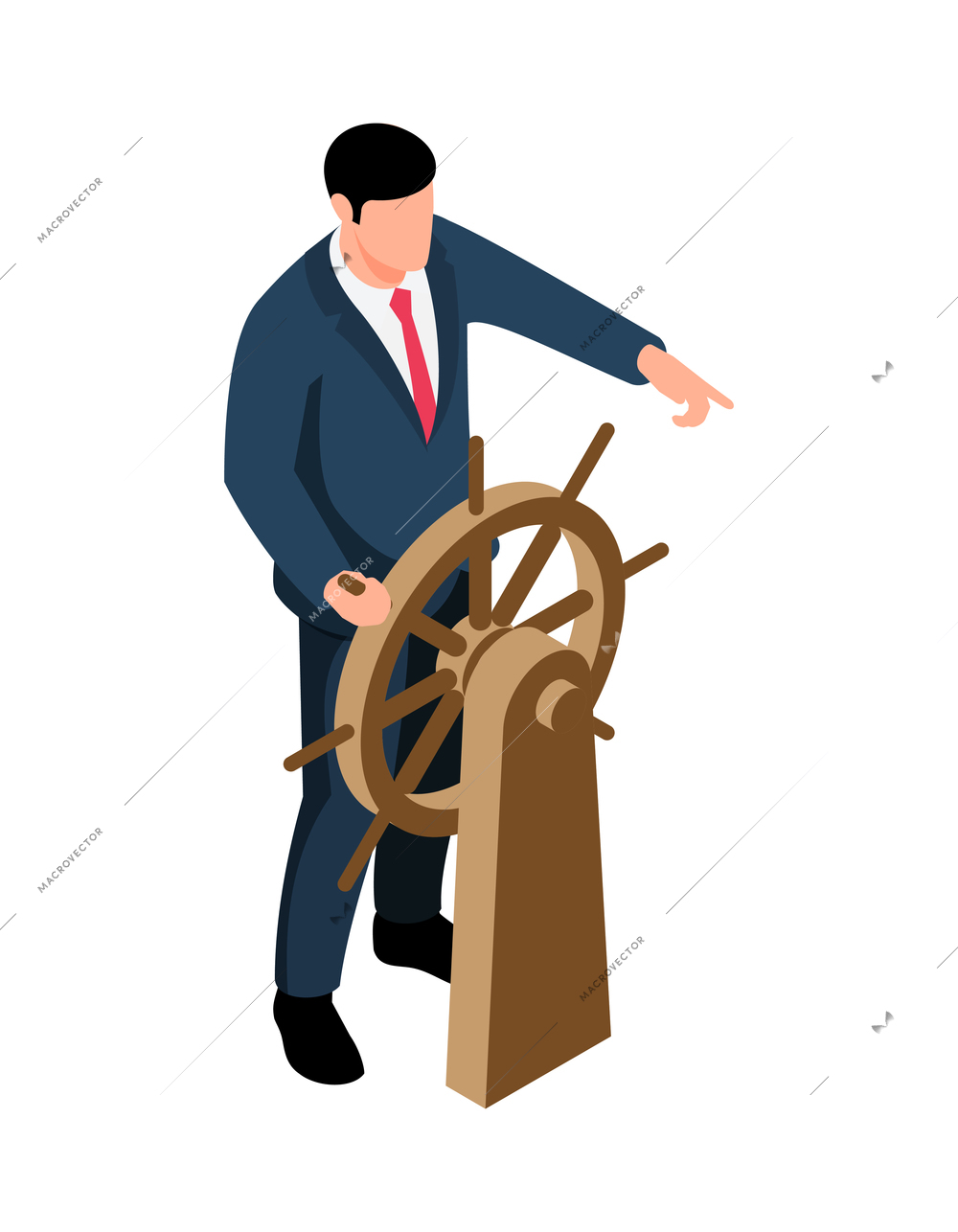 Isometric winner businessman composition with human character of business worker holding steering wheel on blank background vector illustration