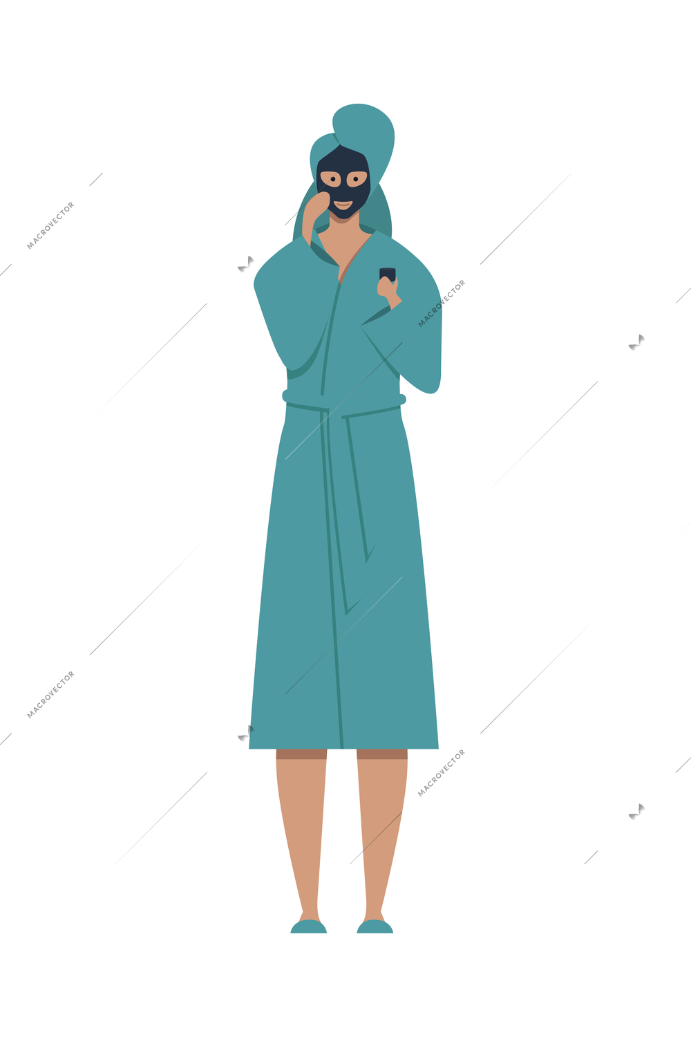 Healthy lifestyle flat composition with isolated character of woman wearing bathrobe with face mask on blank background vector illustration