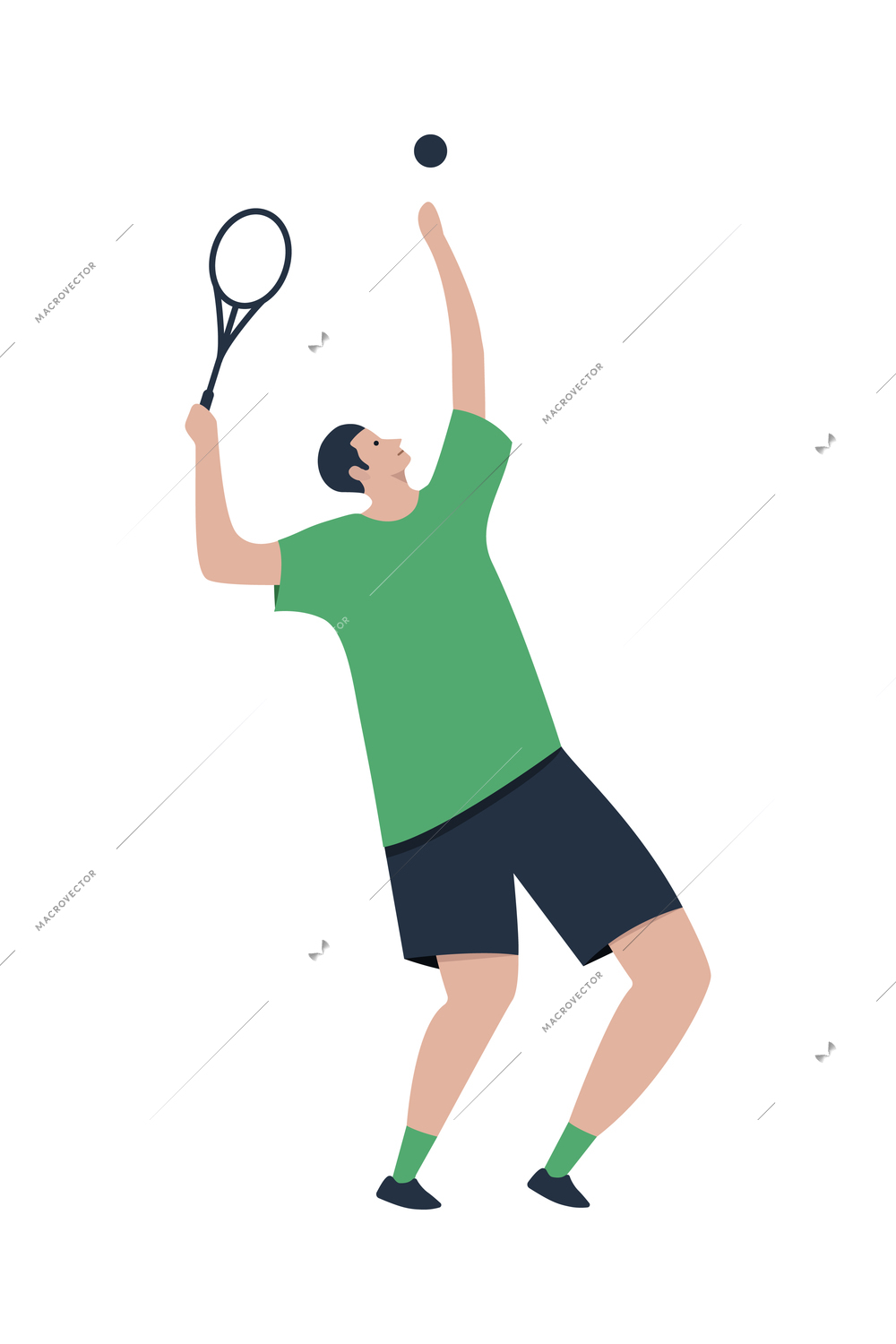 Healthy lifestyle flat composition with isolated character of man with tennis racket and ball on blank background vector illustration