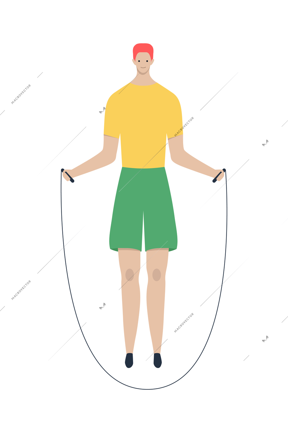 Healthy lifestyle flat composition with isolated human character jumping with skipping rope on blank background vector illustration