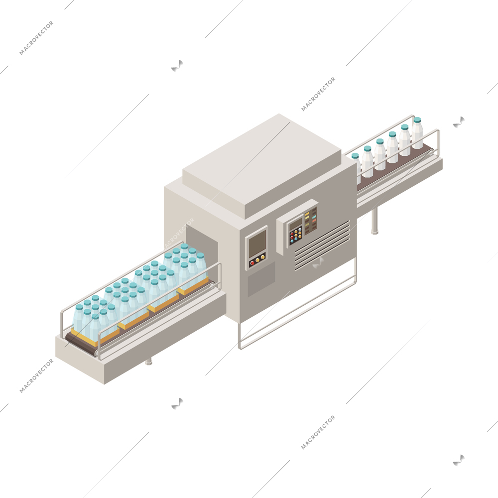 Milk production isometric composition with isolated image of industrial facility on blank background vector illustration