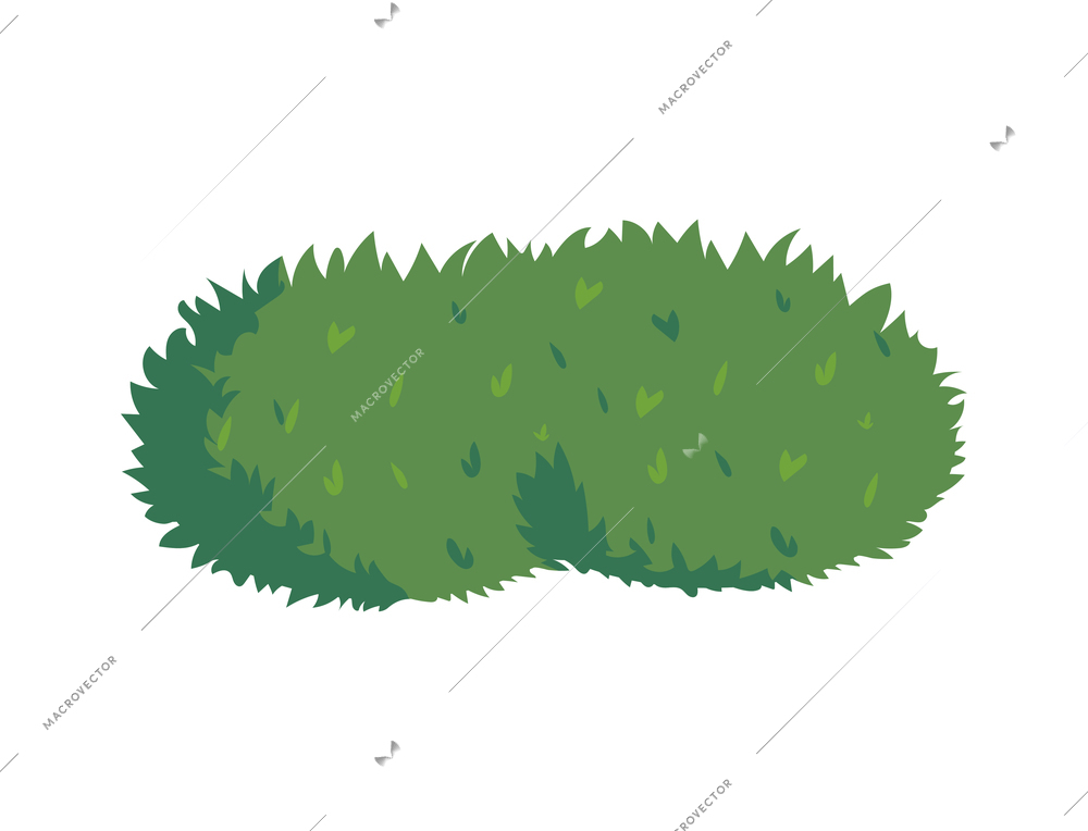 Isometric city park elements composition with isolated image of grass bush on blank background vector illustration