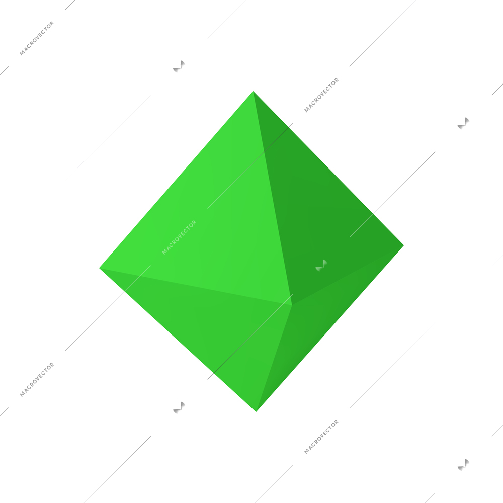 Basic stereometry shapes realistic composition with isolated 3d image of green colored octahedron on blank background vector illustration