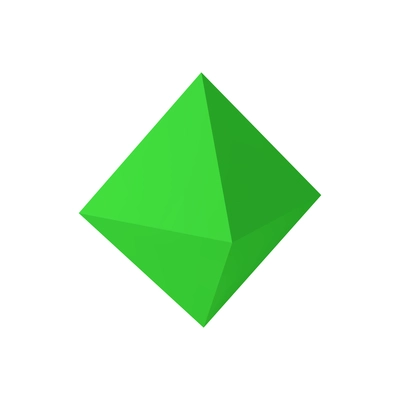 Basic stereometry shapes realistic composition with isolated 3d image of green colored octahedron on blank background vector illustration