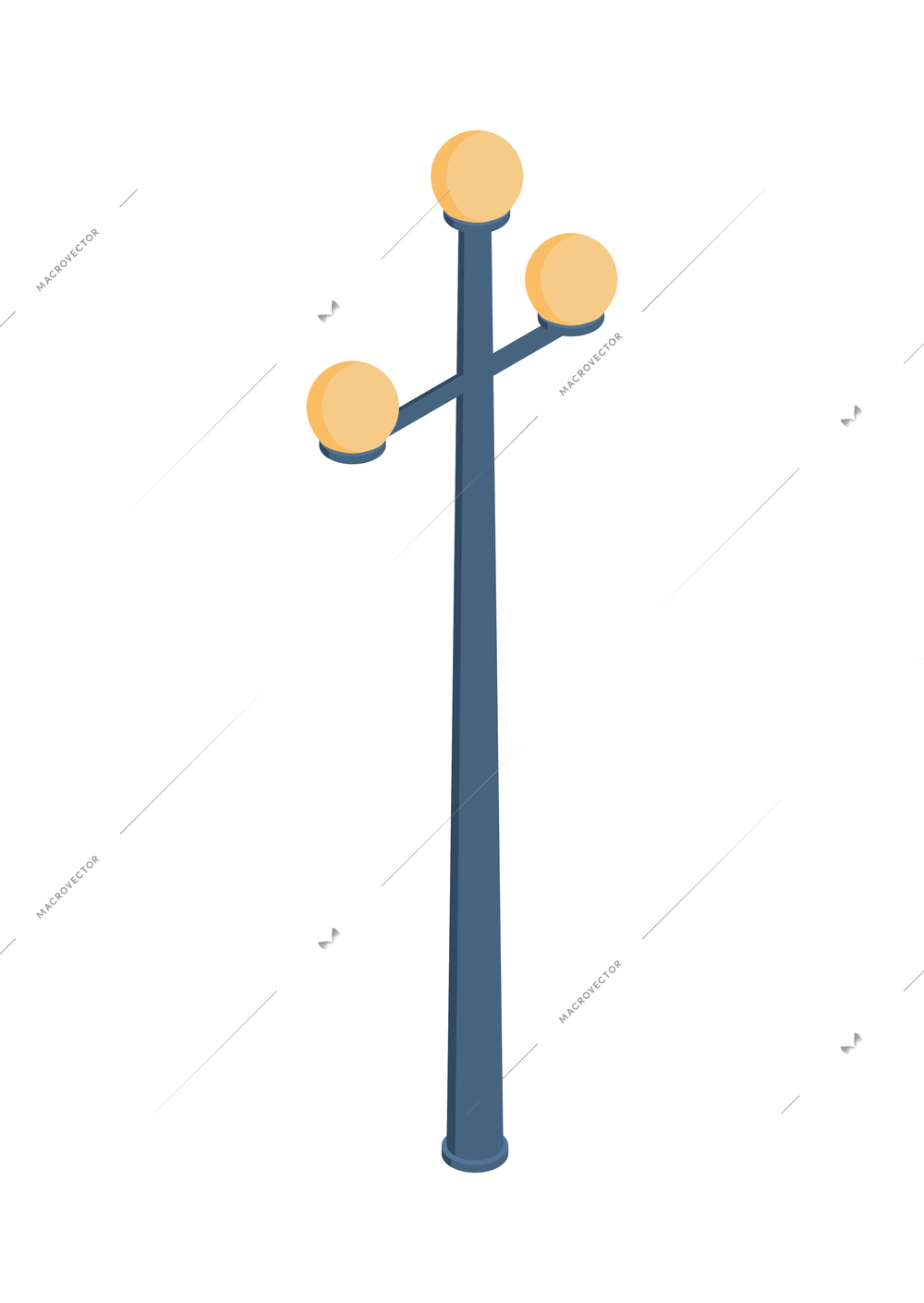 Isometric city park elements composition with isolated image of three lamp post on blank background vector illustration