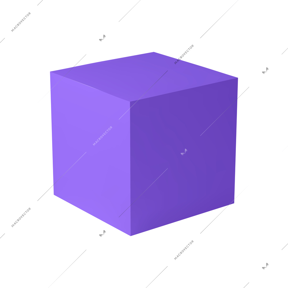 Basic stereometry shapes realistic composition with isolated 3d image of violet colored cube on blank background vector illustration