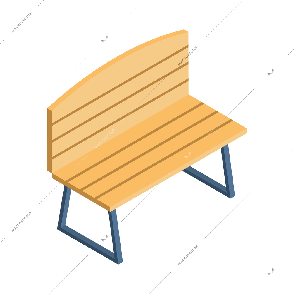 Isometric city park elements composition with isolated image of bench with arched back on blank background vector illustration