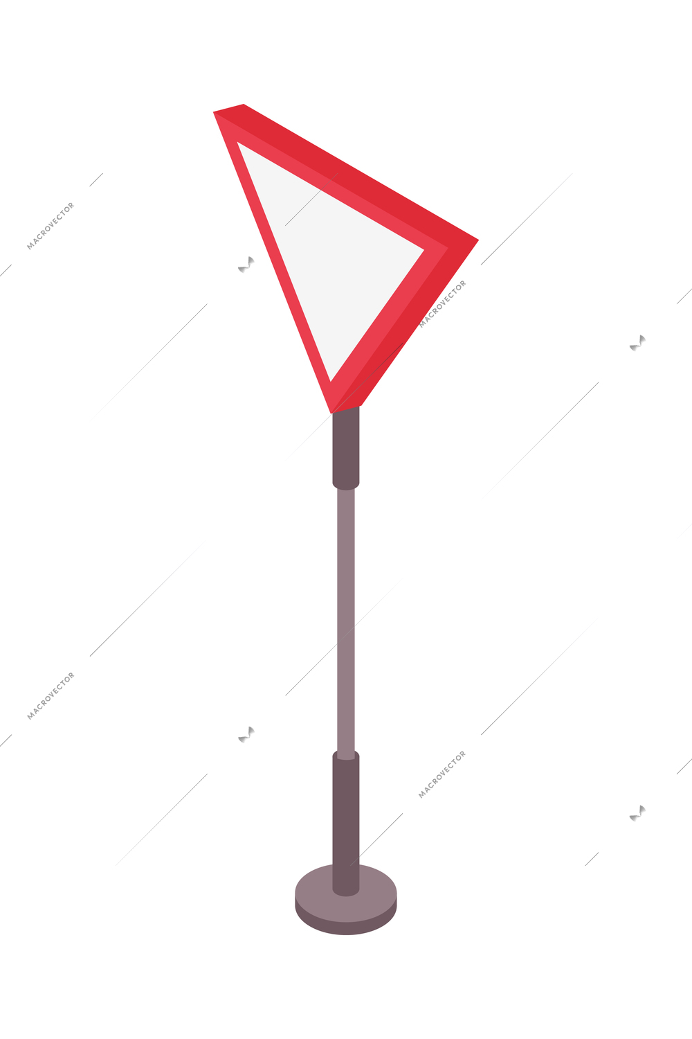 Road set isometric composition with isolated image of yield right of way traffic sign on post vector illustration