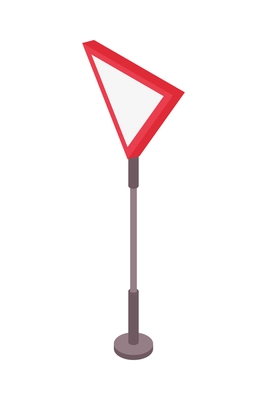 Road set isometric composition with isolated image of yield right of way traffic sign on post vector illustration