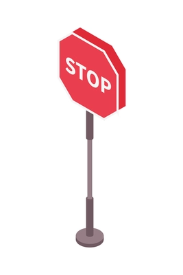 Road set isometric composition with isolated image of stop traffic sign on post vector illustration