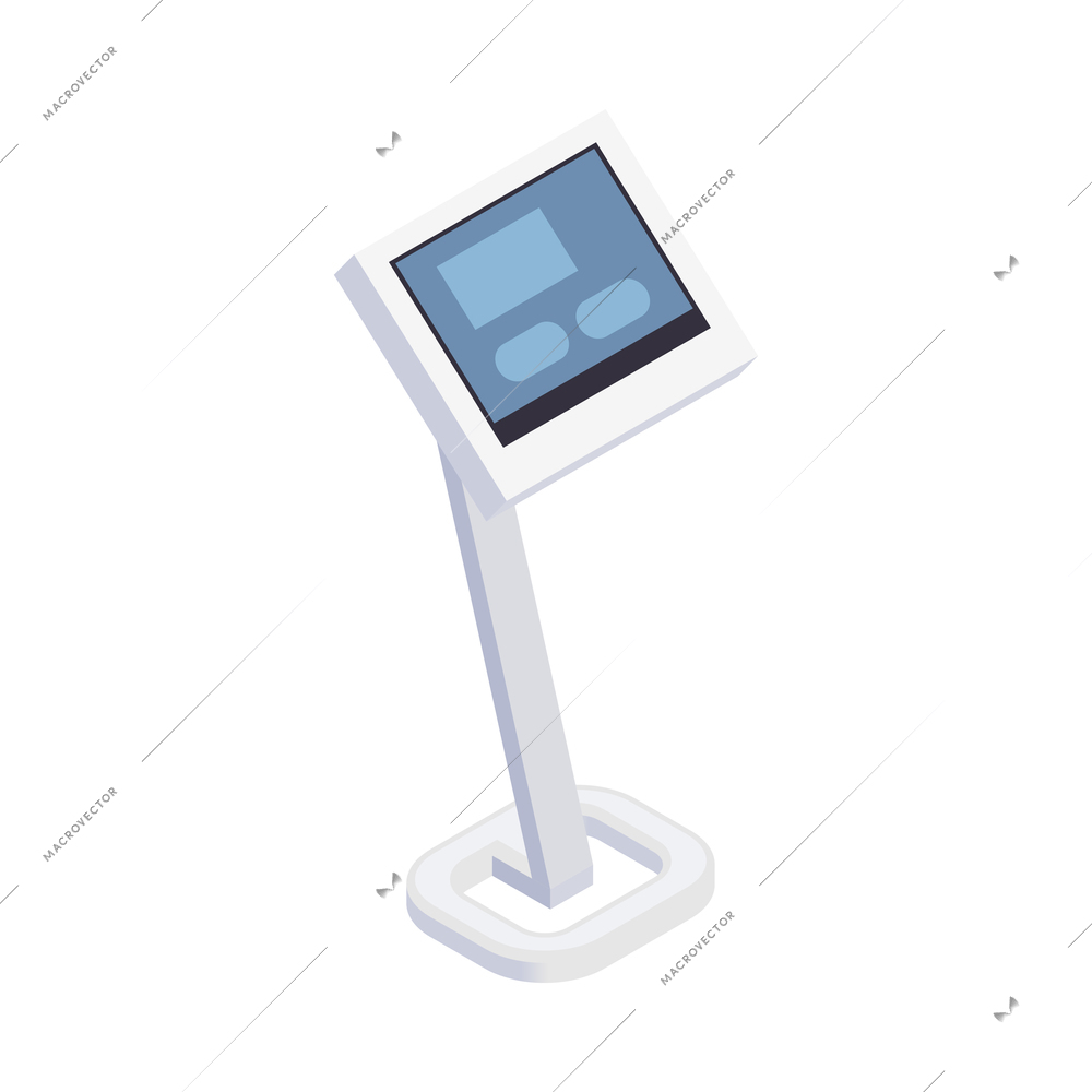 Promotion exhibition expo stands isometric composition with isolated image of touchscreen terminal stand on blank background vector illustration