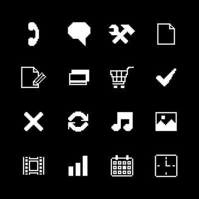 Contrast pixel icons set for interface design of photo music movies and media isolated vector illustration