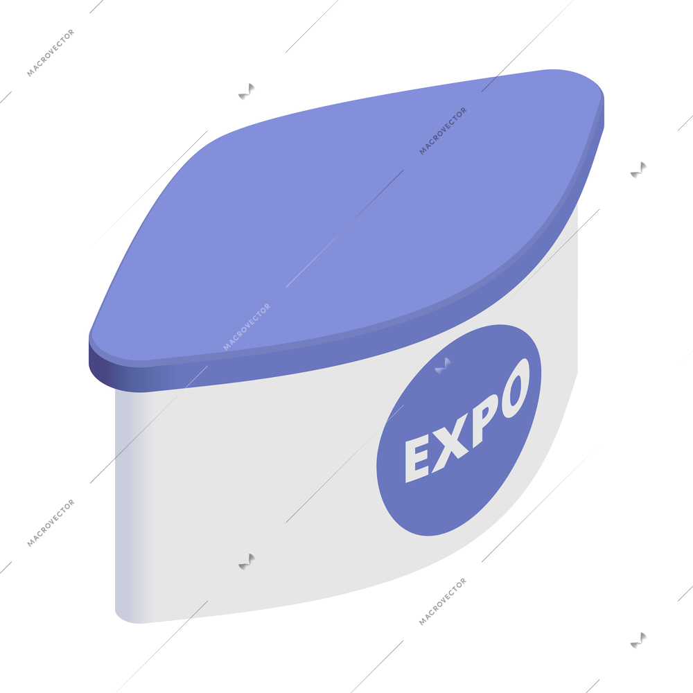 Promotion exhibition expo stands isometric composition with isolated image of counter stand on blank background vector illustration