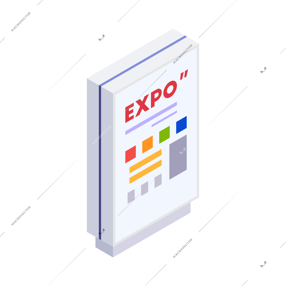 Promotion exhibition expo stands isometric composition with isolated image of info point stand on blank background vector illustration