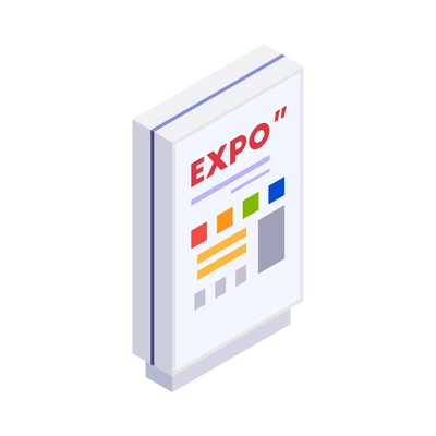 Promotion exhibition expo stands isometric composition with isolated image of info point stand on blank background vector illustration