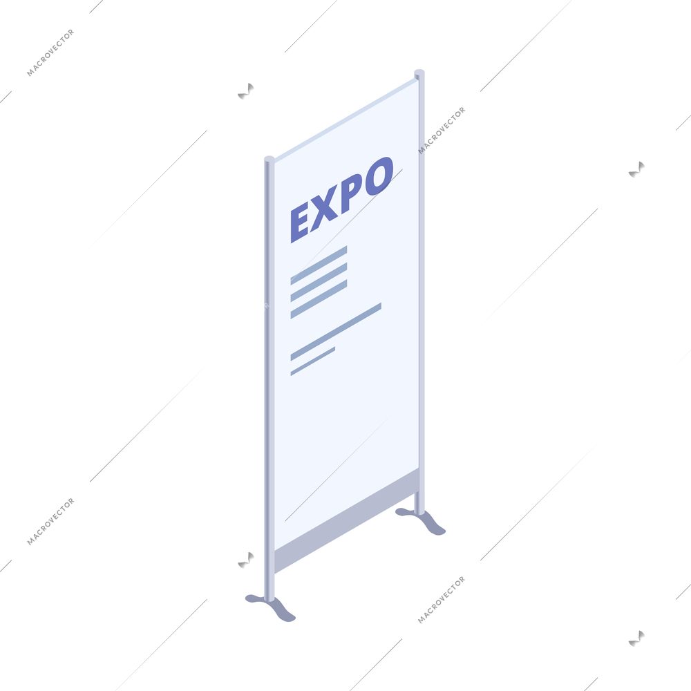 Promotion exhibition expo stands isometric composition with isolated image of stand with text on blank background vector illustration