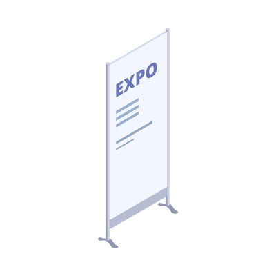 Promotion exhibition expo stands isometric composition with isolated image of stand with text on blank background vector illustration