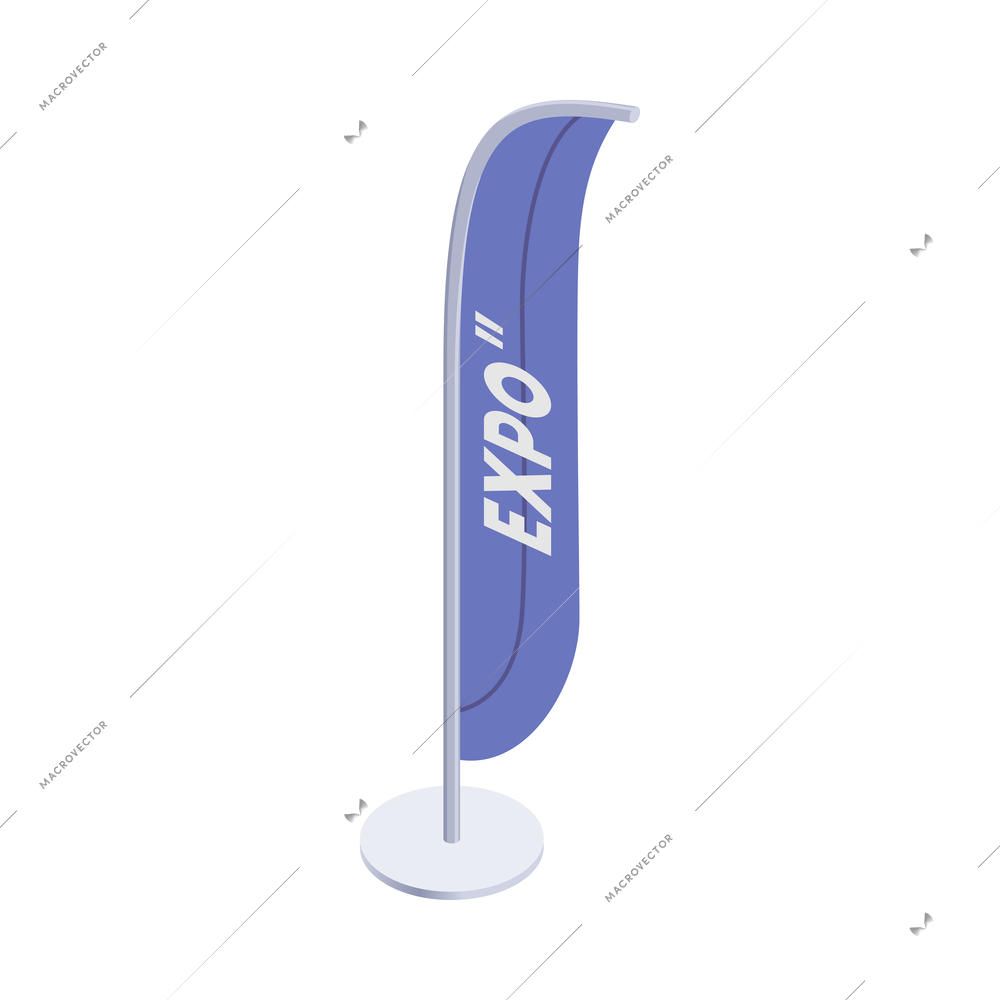 Promotion exhibition expo stands isometric composition with isolated image of tall pole pennant on blank background vector illustration