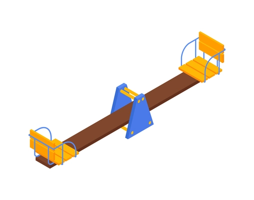 Isometric kids playground composition with isolated image of seesaw with two seats on blank background vector illustration