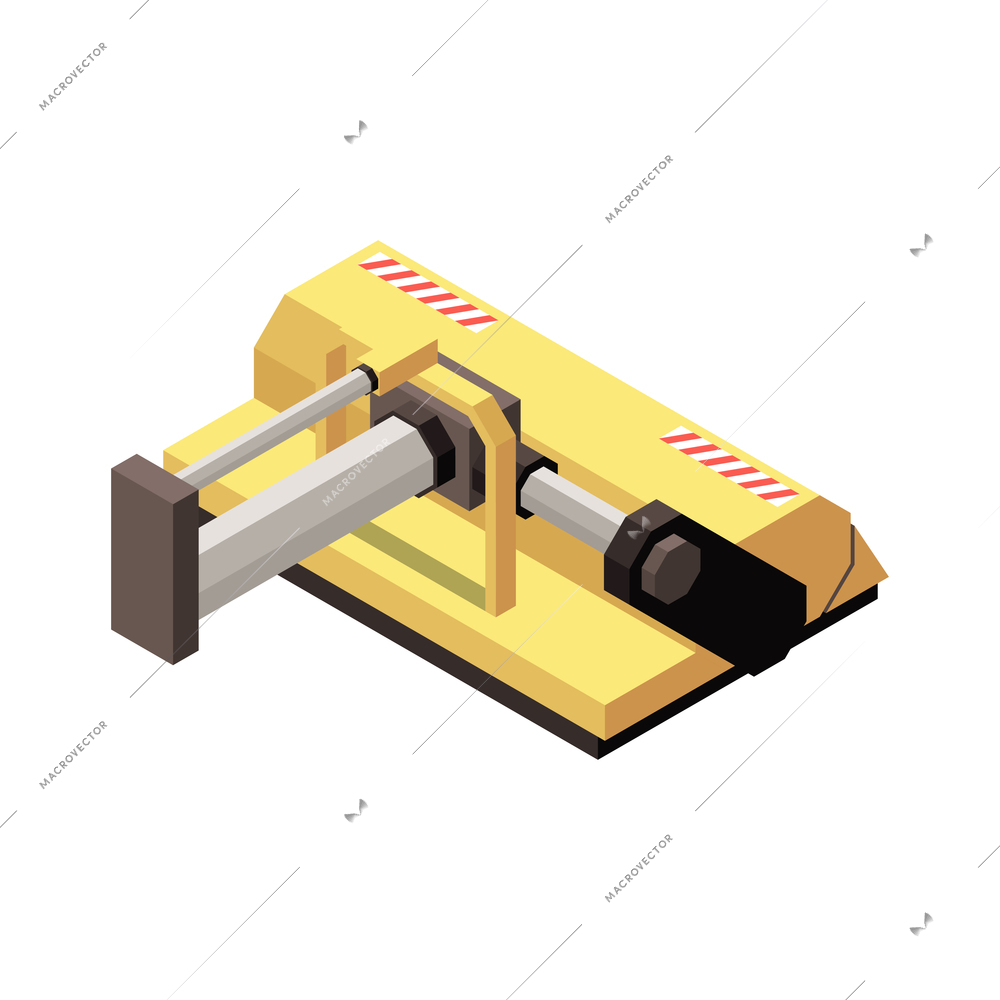 Orchard machinery isometric composition with isolated image of jigsaw unit on blank background vector illustration