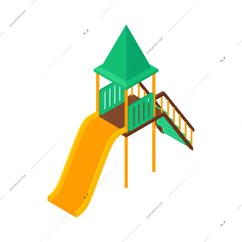 Isometric kids playground composition with isolated image of slide with tower and ladder on blank background vector illustration