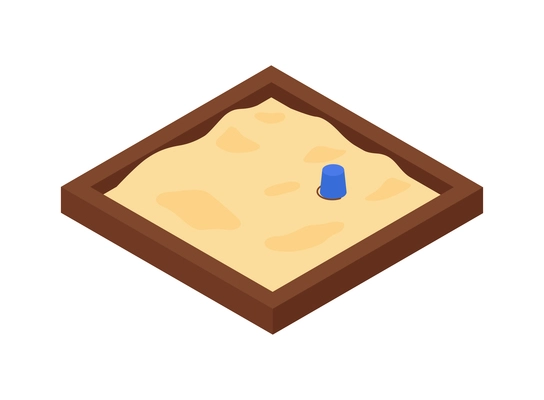 Isometric kids playground composition with isolated image of square sand pit with bucket on blank background vector illustration