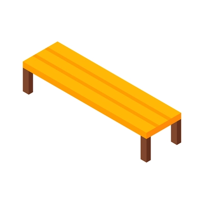 Isometric kids playground composition with isolated image of yellow wooden bench on blank background vector illustration